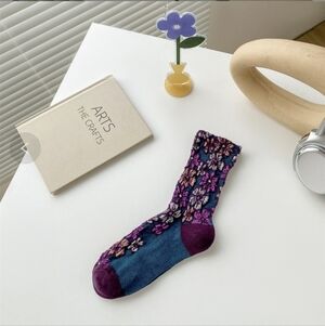 Floral Patterned Teal & Purple Sock
